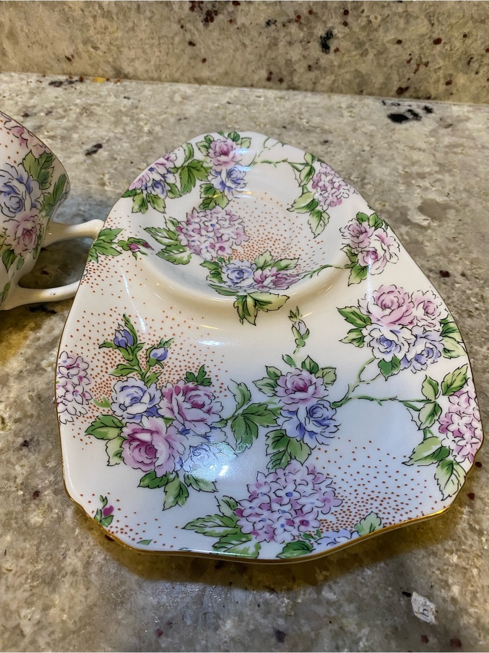 Floral Bone China Tea Cup and Saucer Set - Gold Trim Nantucket - Picture 2 of 3